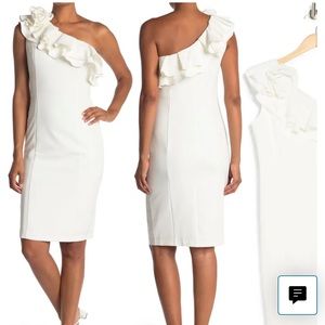 Marina Rosette One Shoulder Dress, Size 16, Ivy